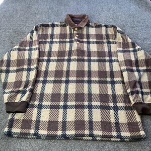 VTG Tommy Hilfiger Fleece Sweater Mens Large Relaxed Fit Corduroy Collar Plaid